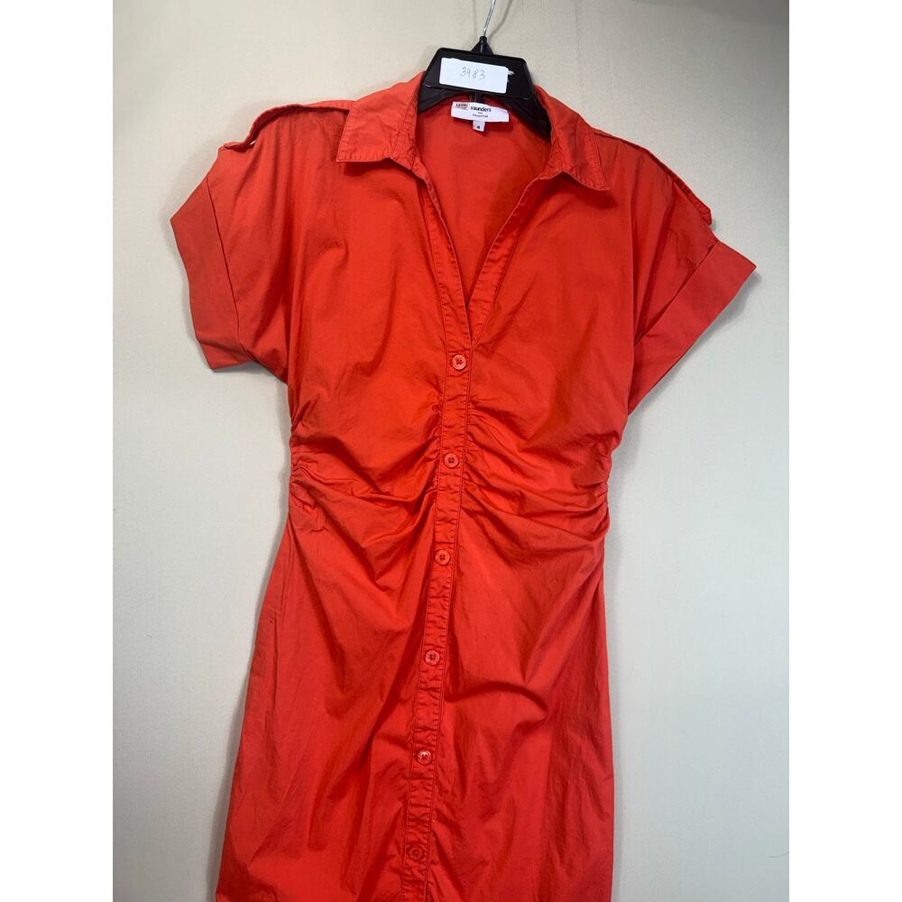 Saunders Red Ruched Shirt midi Dress Size 4 - Picture 3 of 8